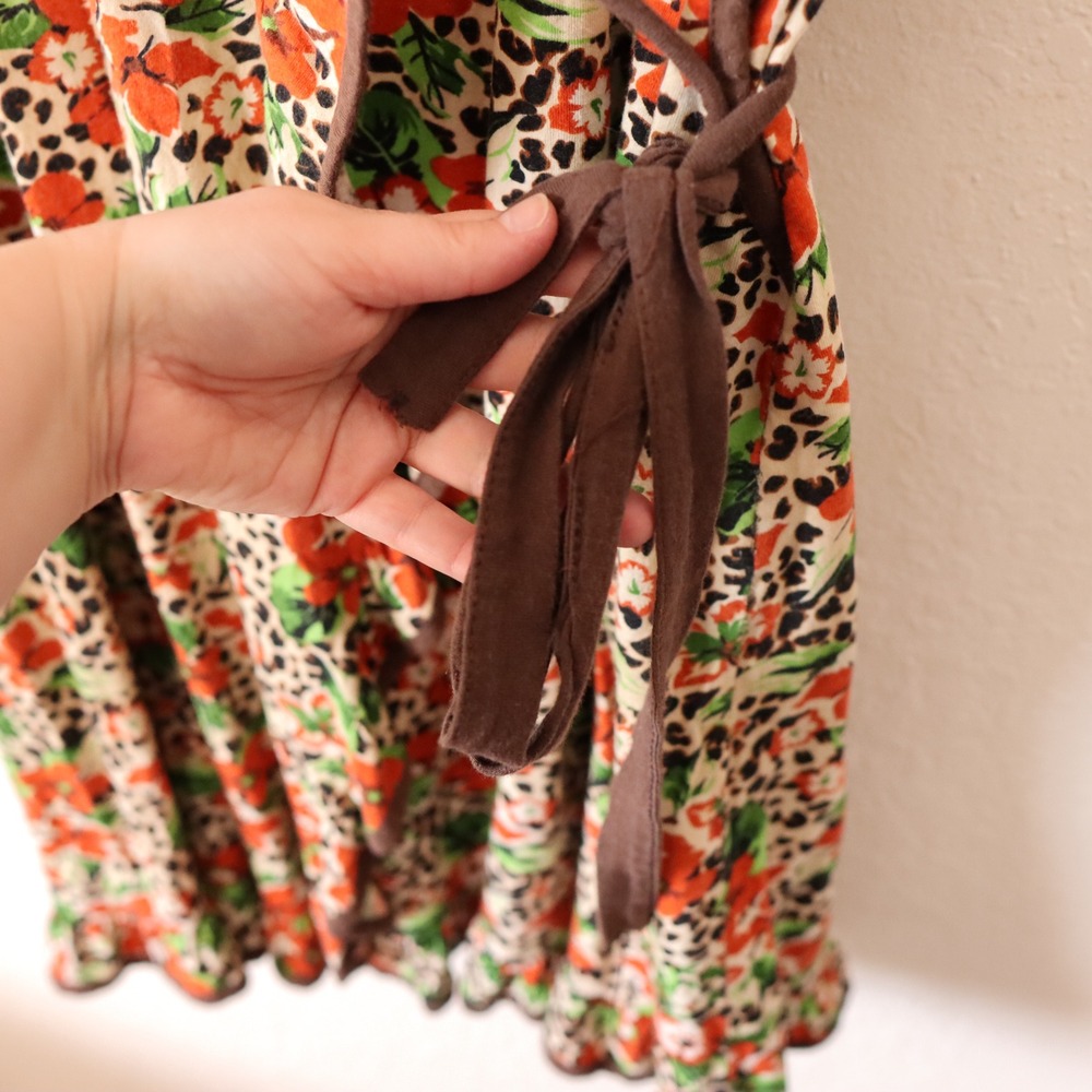 Vanora 3XL Wrap Dress Y2K Women Brown Floral Leopard Print Ruffle Sleeve V Neck - Picture 9 of 15